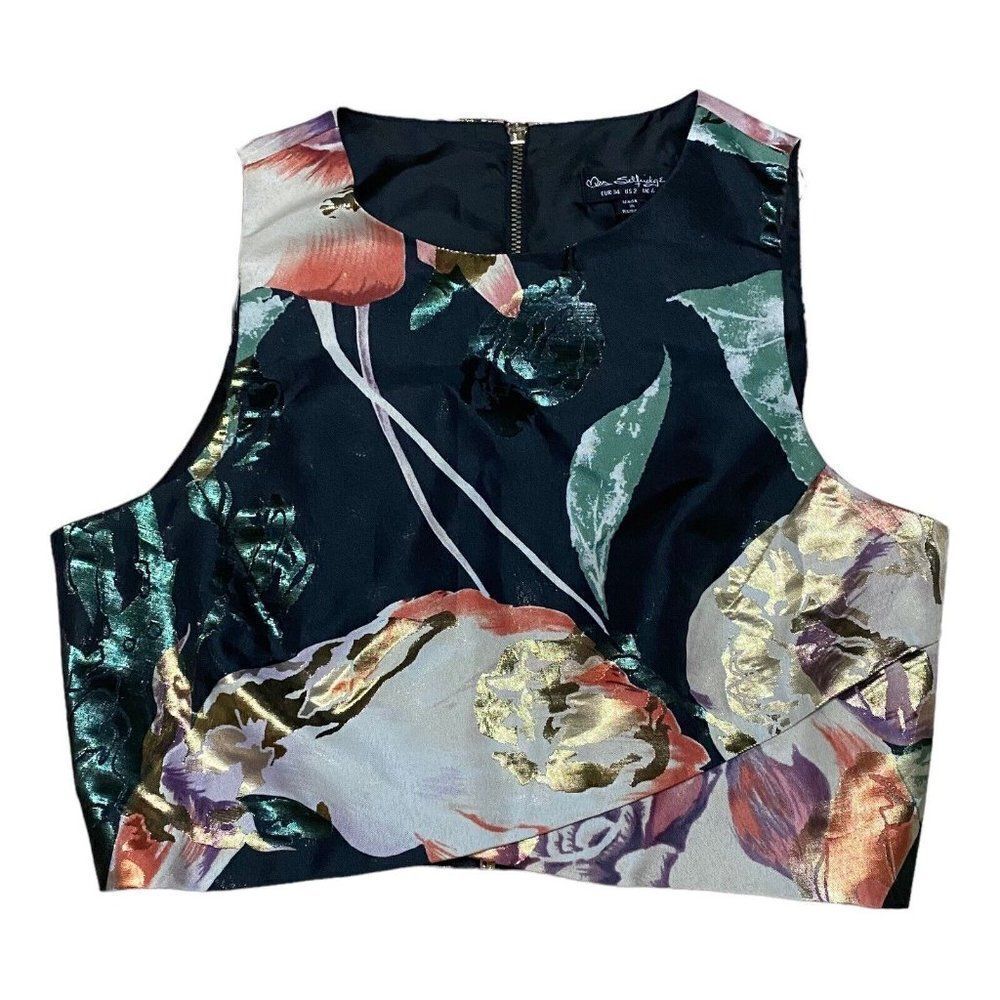 Miss Selfridge Floral Jacquard Cropped Top Metallic Party Sleeveless Women’s 2